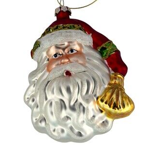 3.5" Santa Head Christmas Ornament Medium Blown Glass Tree Hand Painted VTG